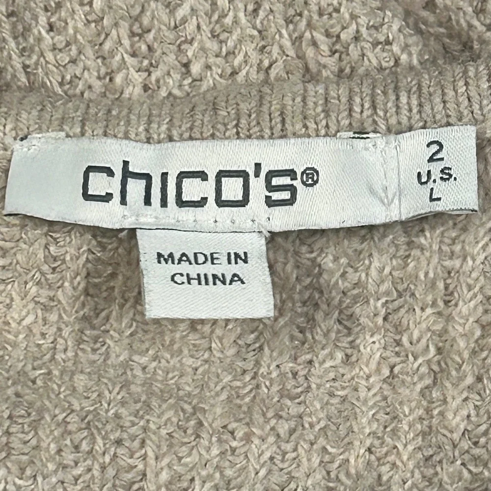 Chicos 3D Floral Sweater Size 2 L Pullover Beaded Lightweight Neutral Fairy Tan - Picture 5 of 9